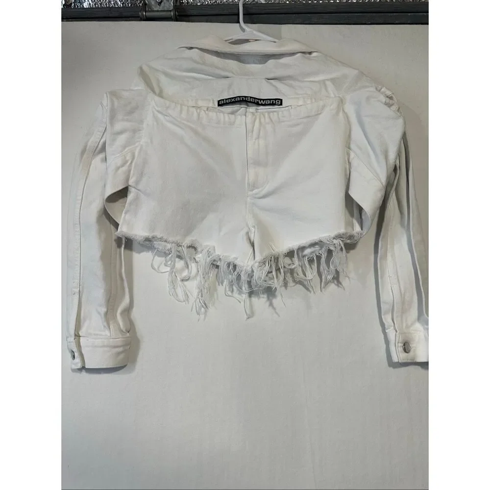Alexander Wang Deconstructed Hybrid Denim Shorts Attached Jacket White Sz 25